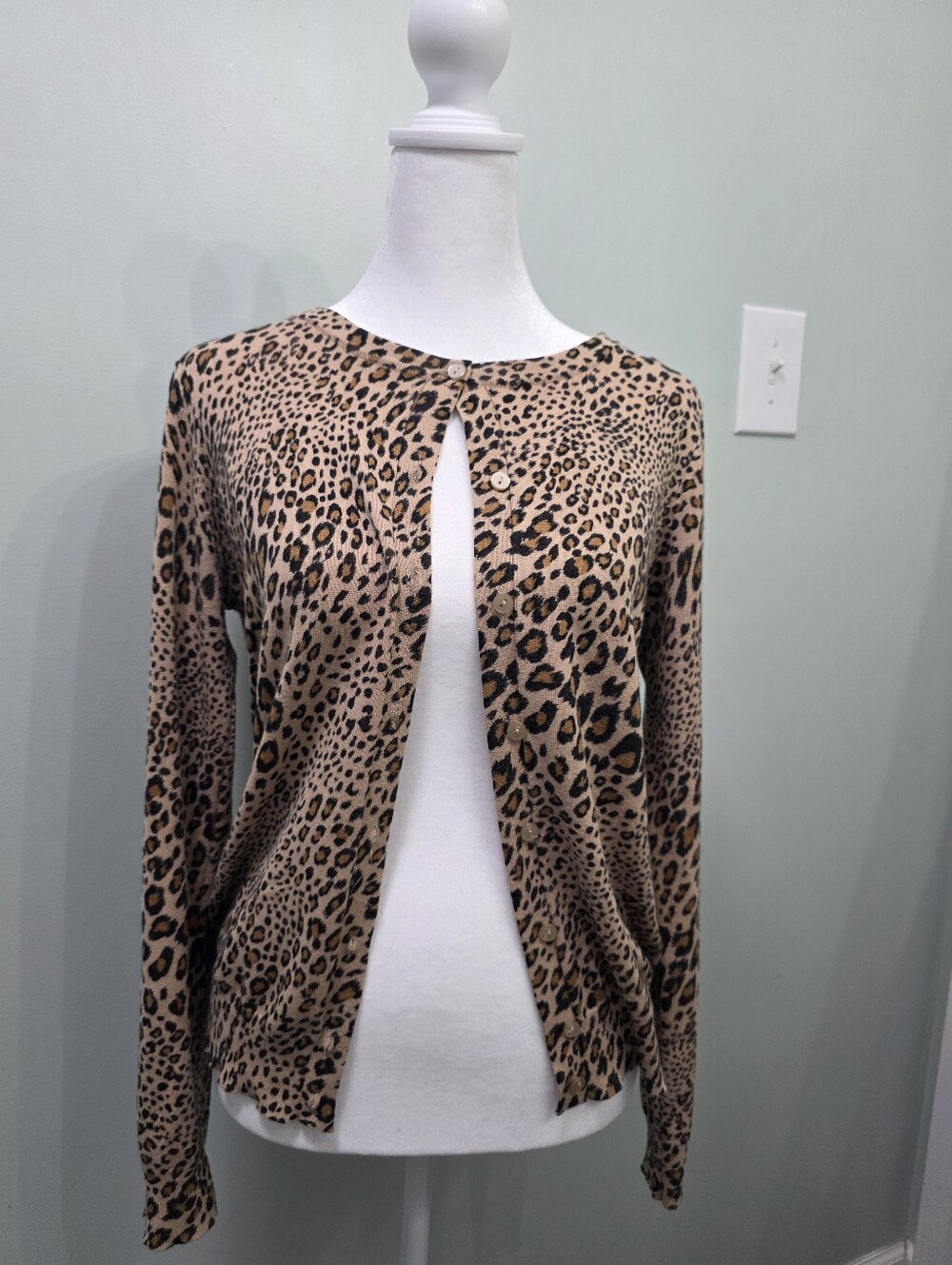 Time and Tru Leopard Print Top - Beige and Black